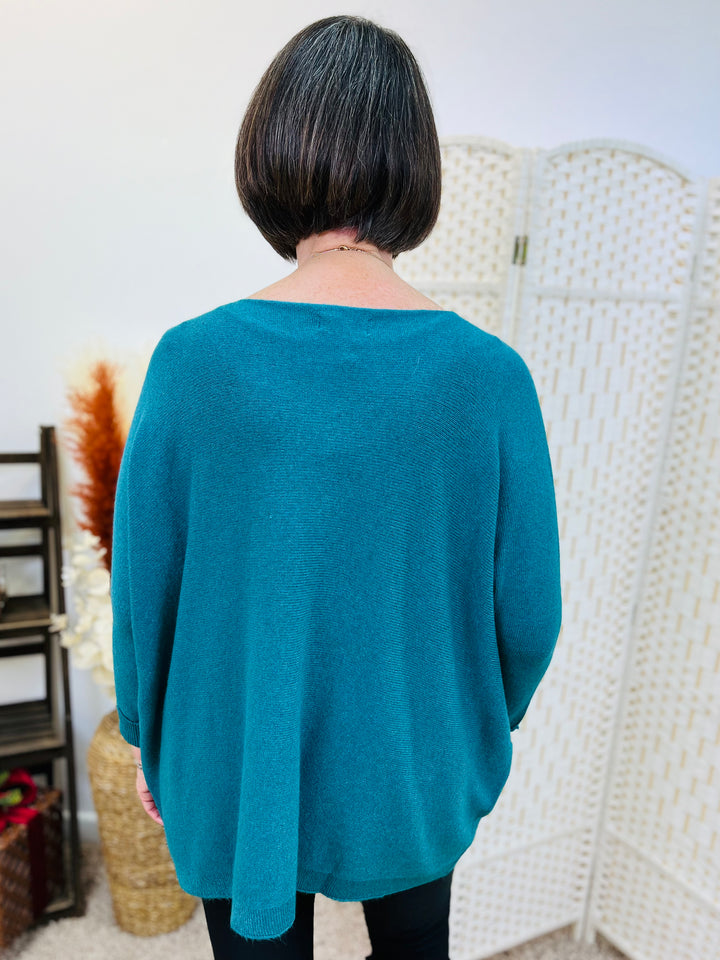 "STELLA" Soft Fine Knit Top-Teal