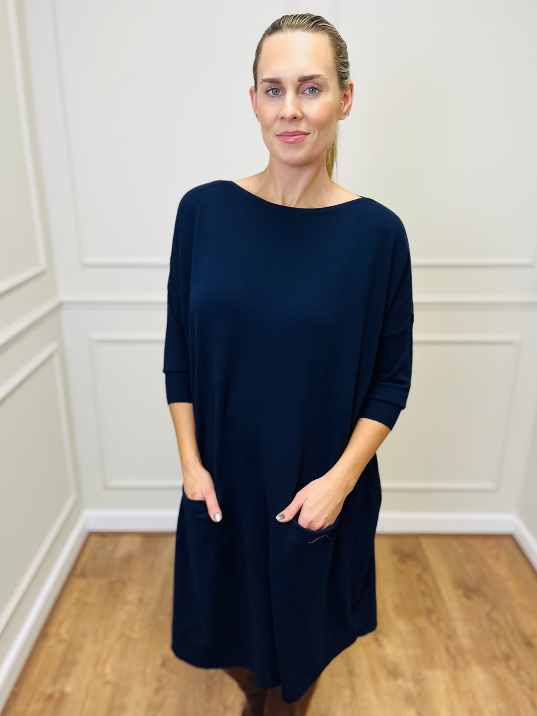 "RUBY" Fine Knit Dress-Navy