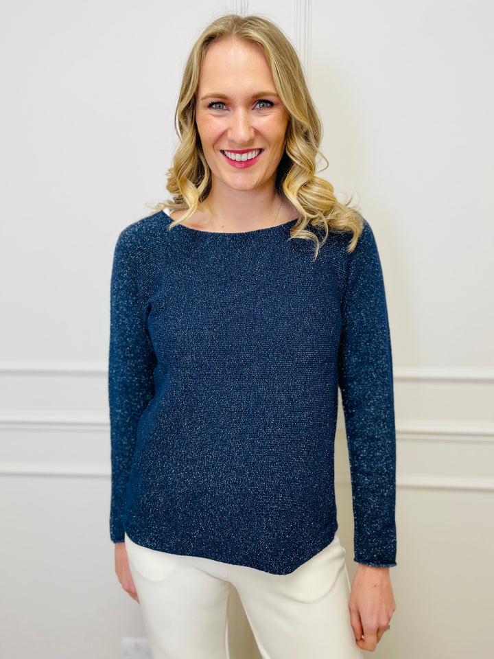 "MAGNOLIA" Sparkle Fine Knit Jumper-Navy