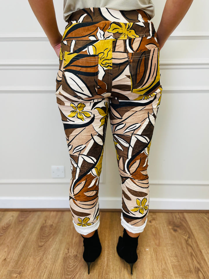 "CARMELA" Floral Print Trouser-Brown & Mustard