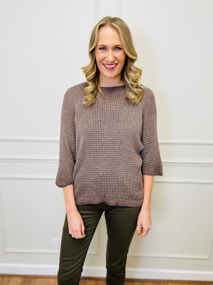 "JENNA" Sparkle Fine Knit Jumper-Mocha