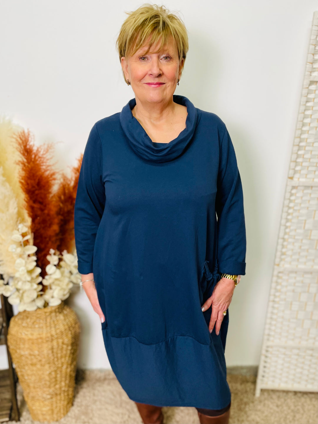 "HELEN" Cowl Neck Tunic/Dress-Navy