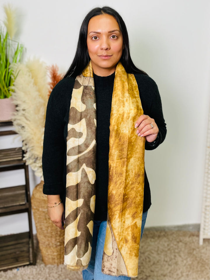 No.48 Artistic Print Scarf-Mustard & Multicolour