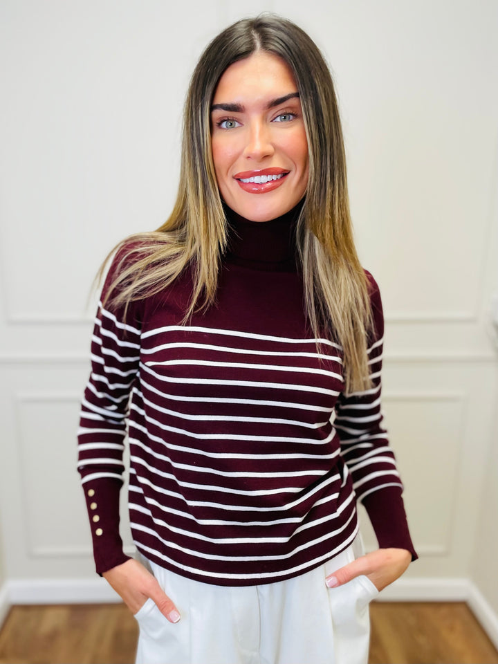 "GRACE" Stripe Print Jumper-Burgundy & White