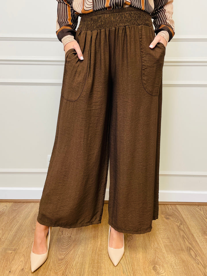 "ALLEGRA" Wide Leg Trousers-Brown