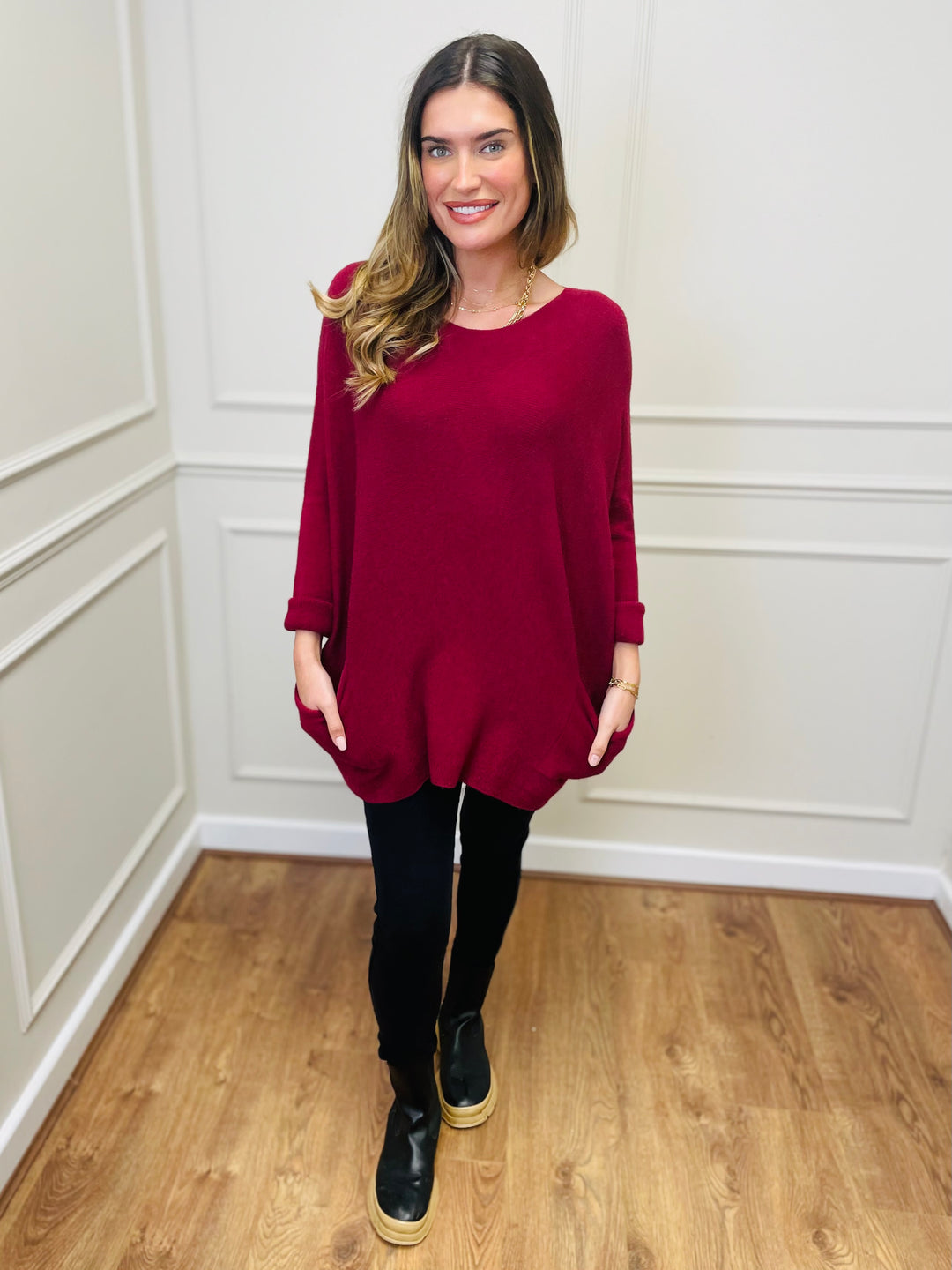 "STELLA" LUXURY Fine Knit Jumper-Burgundy