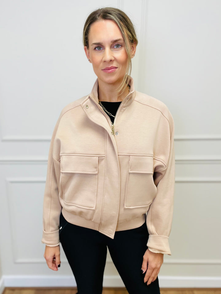 "REGINA" Zip Bomber Jacket-Beige
