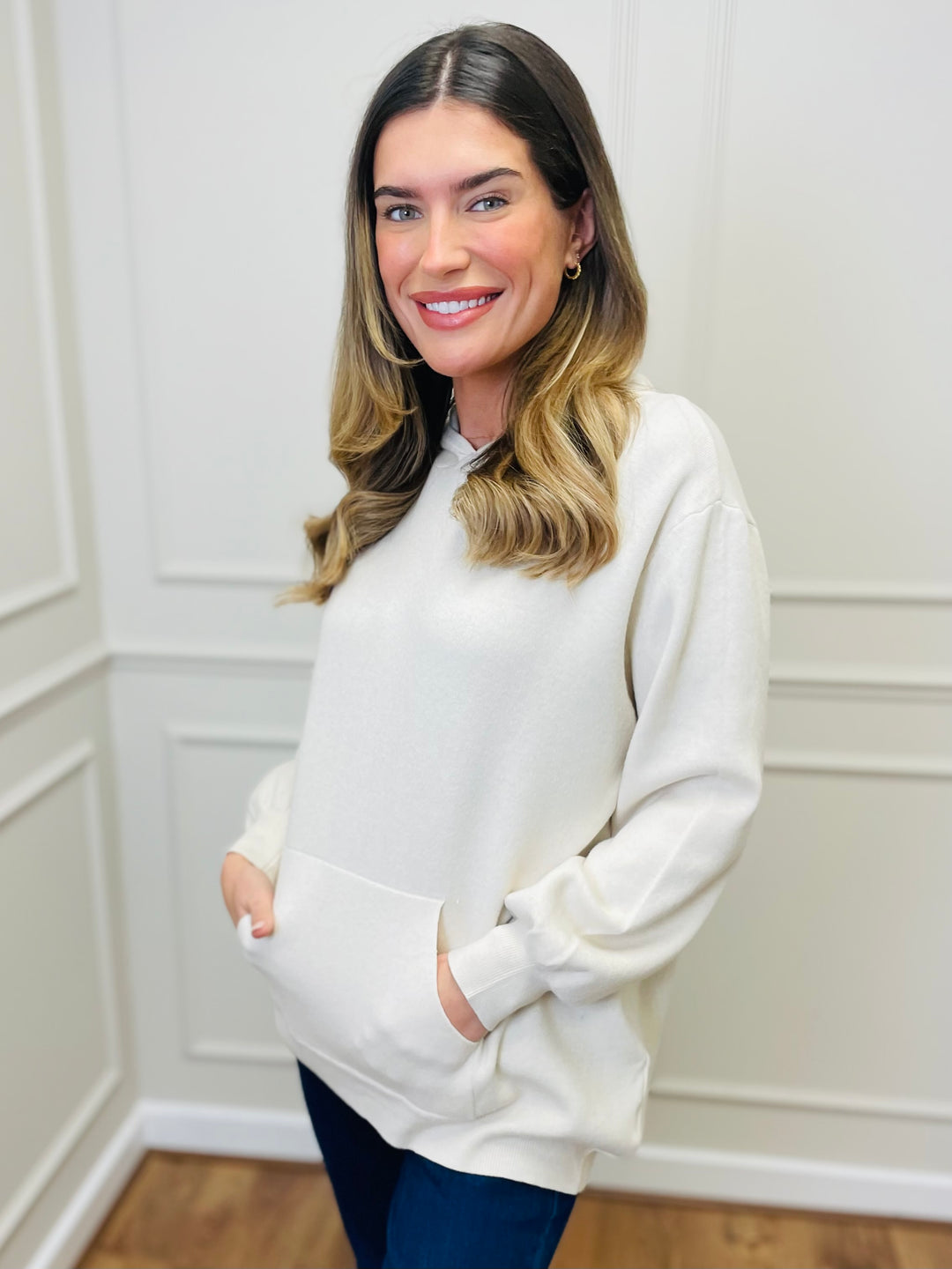 "KYLIE" Knitted Hoodie-Cream