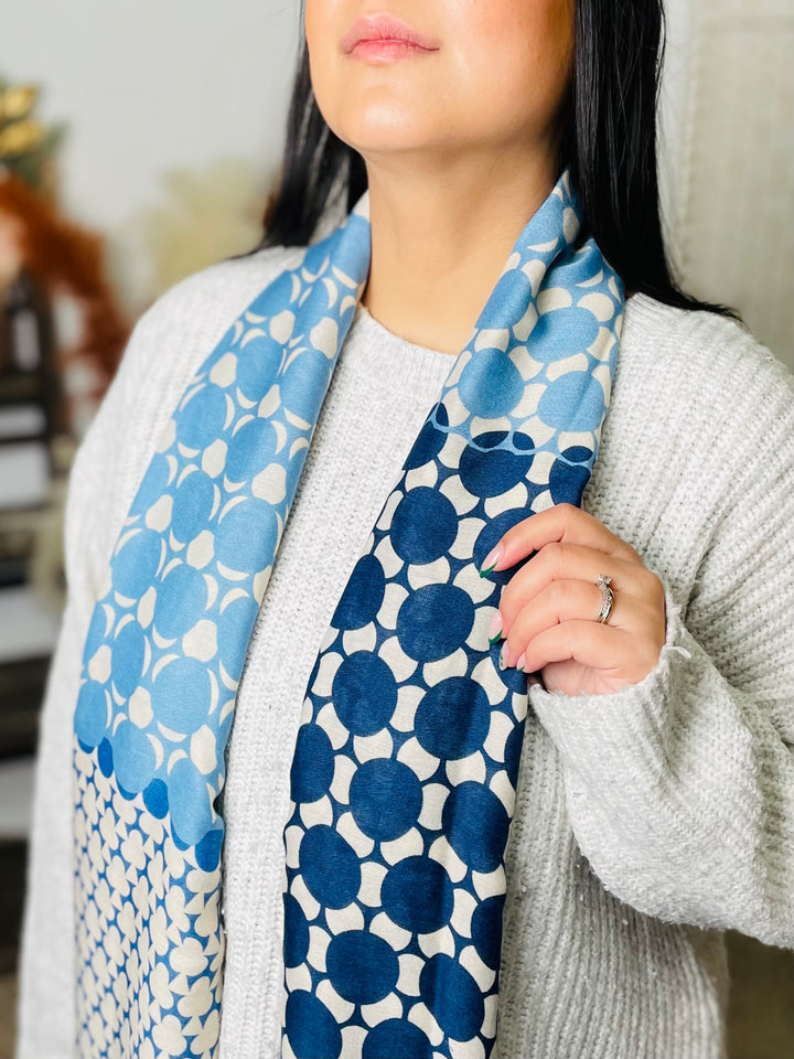 No.67 Artistic Print Scarf-Blue & Tan