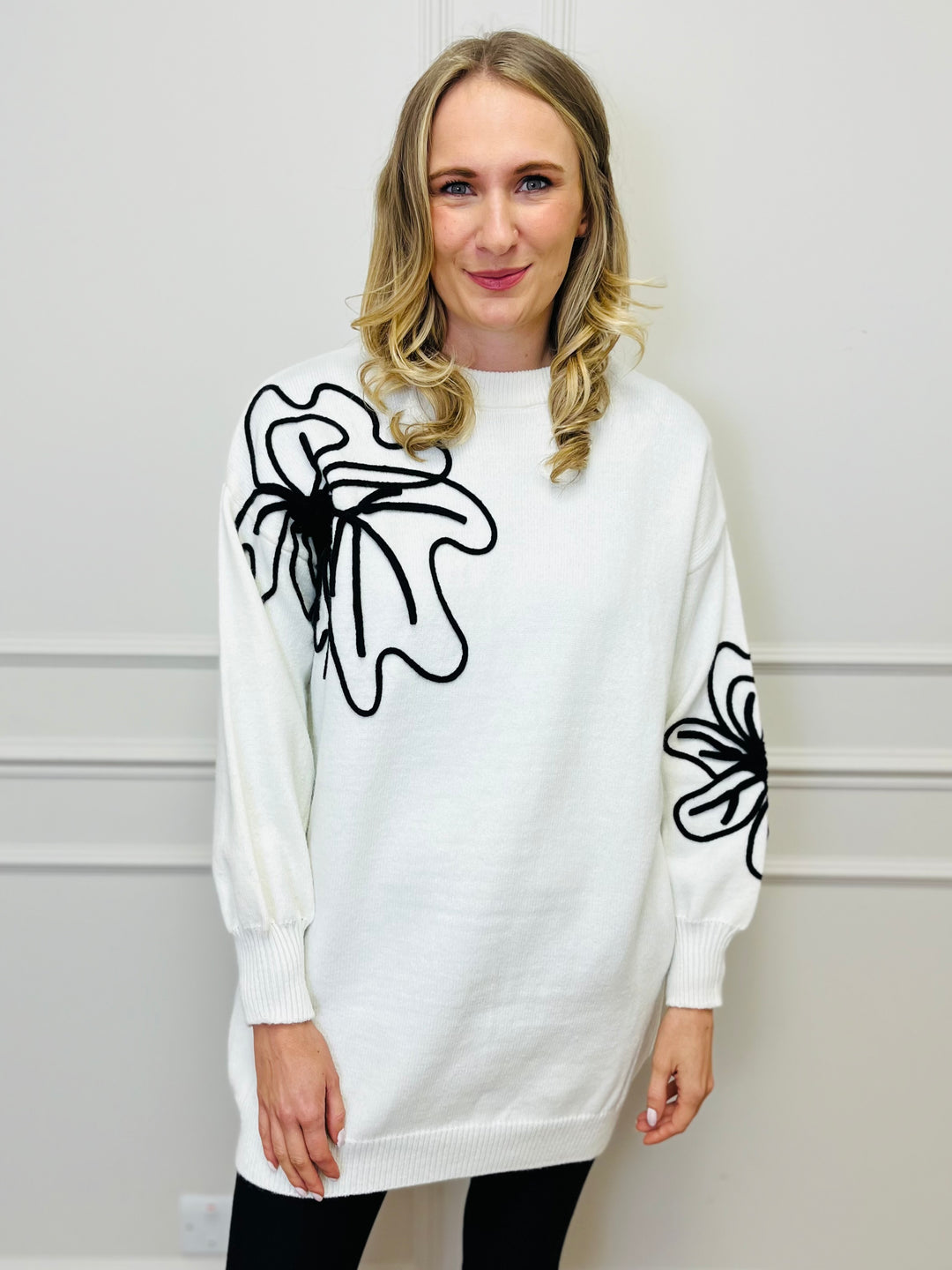 "BRIANA" Leaf Tunic-White & Black