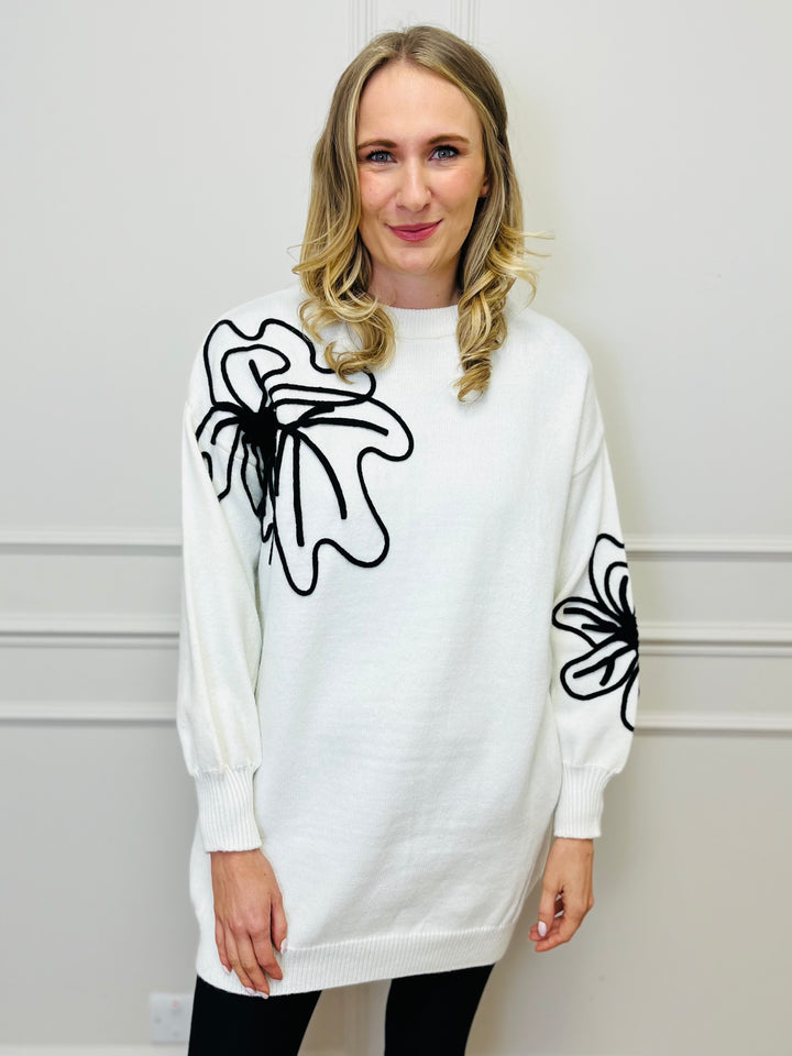 "BRIANA" Leaf Tunic-White & Black