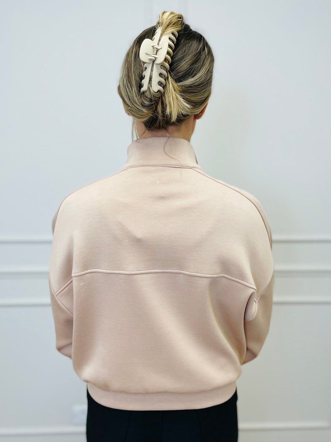 "REGINA" Zip Bomber Jacket-Beige