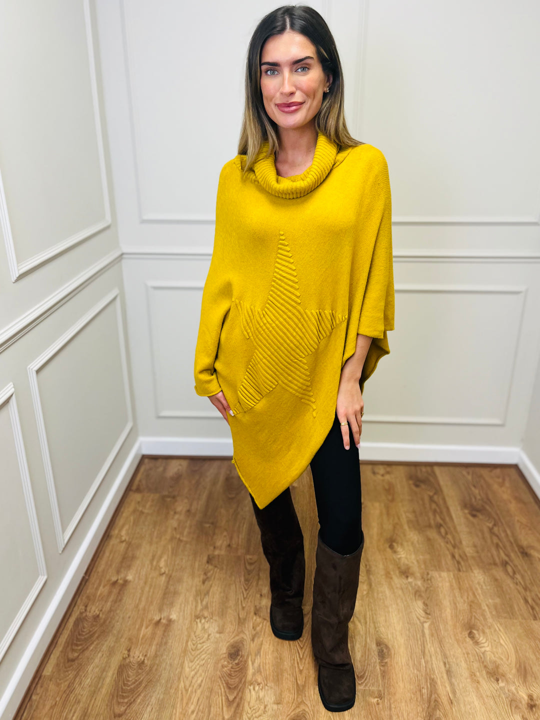 "STARR" Asymmetric Poncho-Mustard