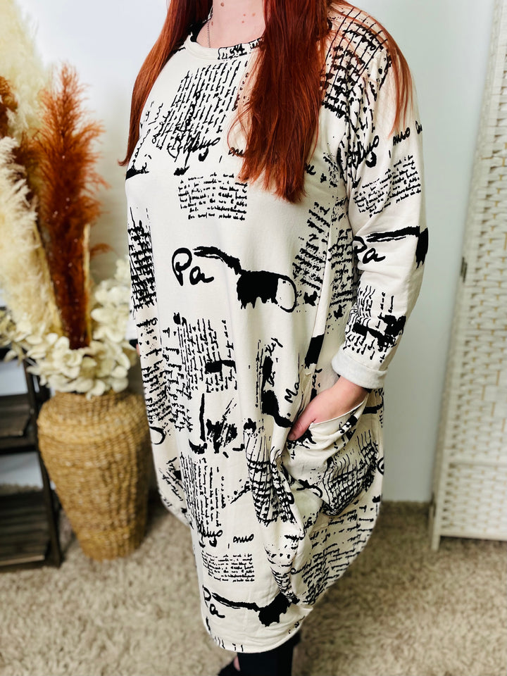 "RUTH" Artistic Print Tunic/Dress-Cream