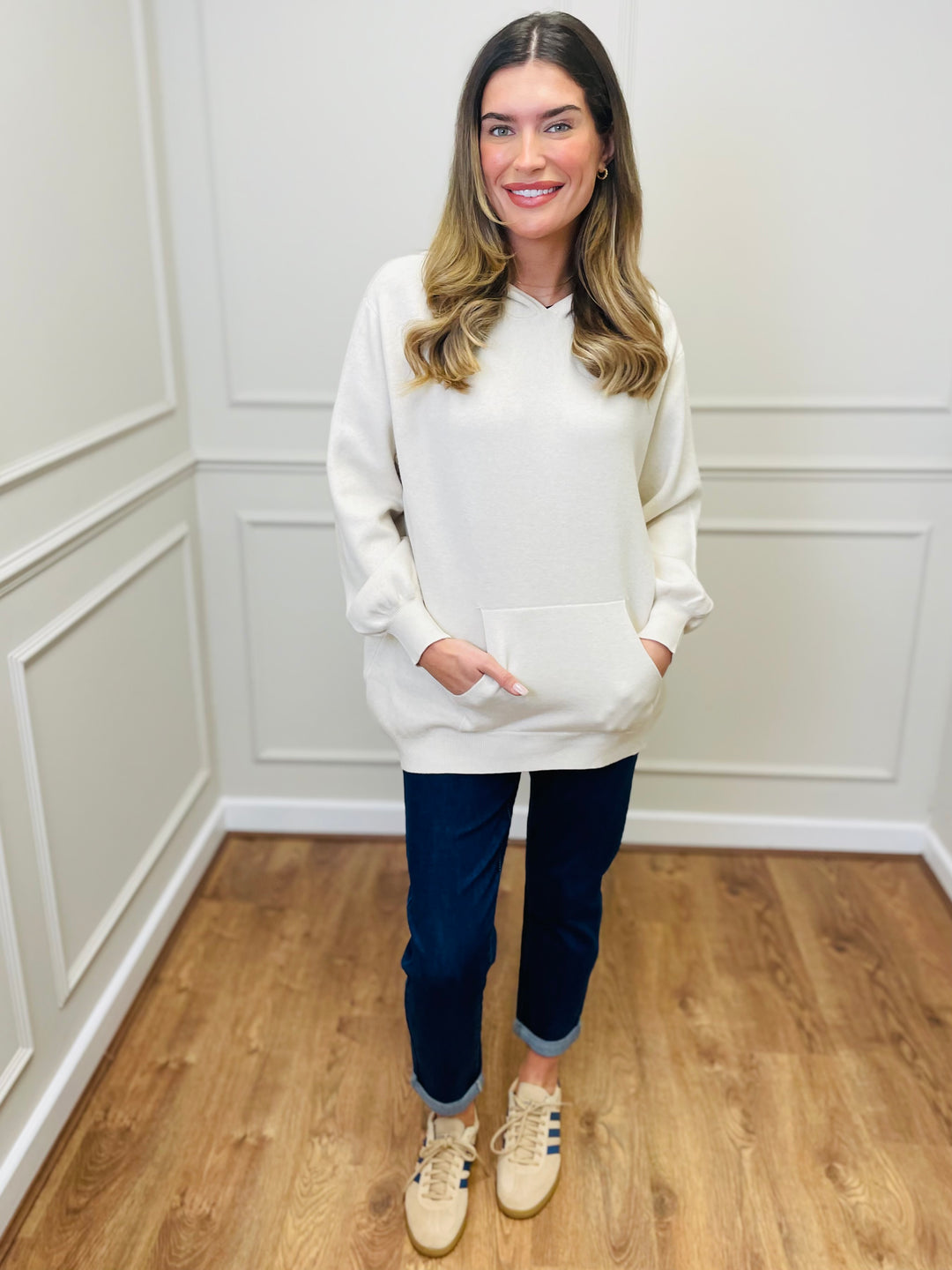 "KYLIE" Knitted Hoodie-Cream