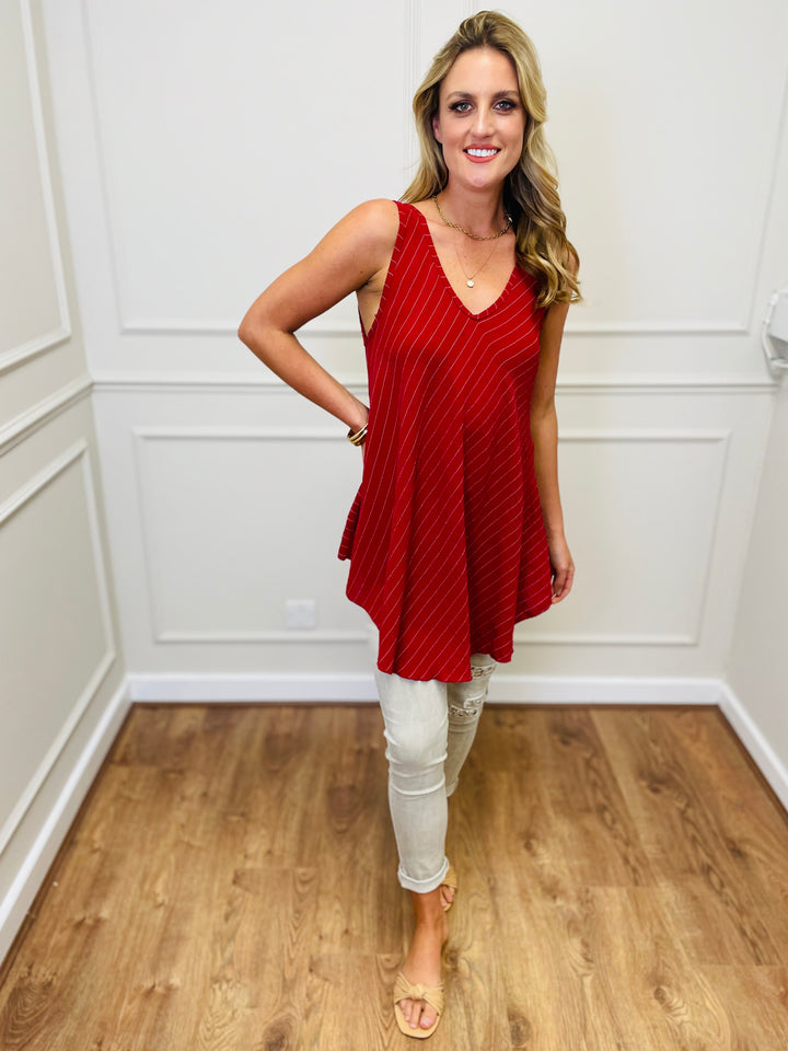 "MIRANDA" Stripe Print Vest Top-Red & White