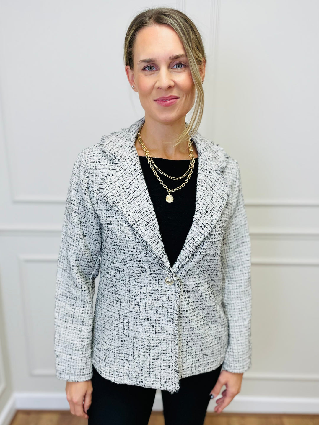 "COCO" Tweed Blazer-White & Black