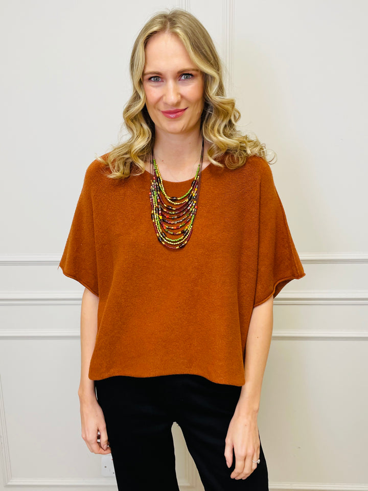 "ALICE” Short Sleeve Fine Knit-Orange