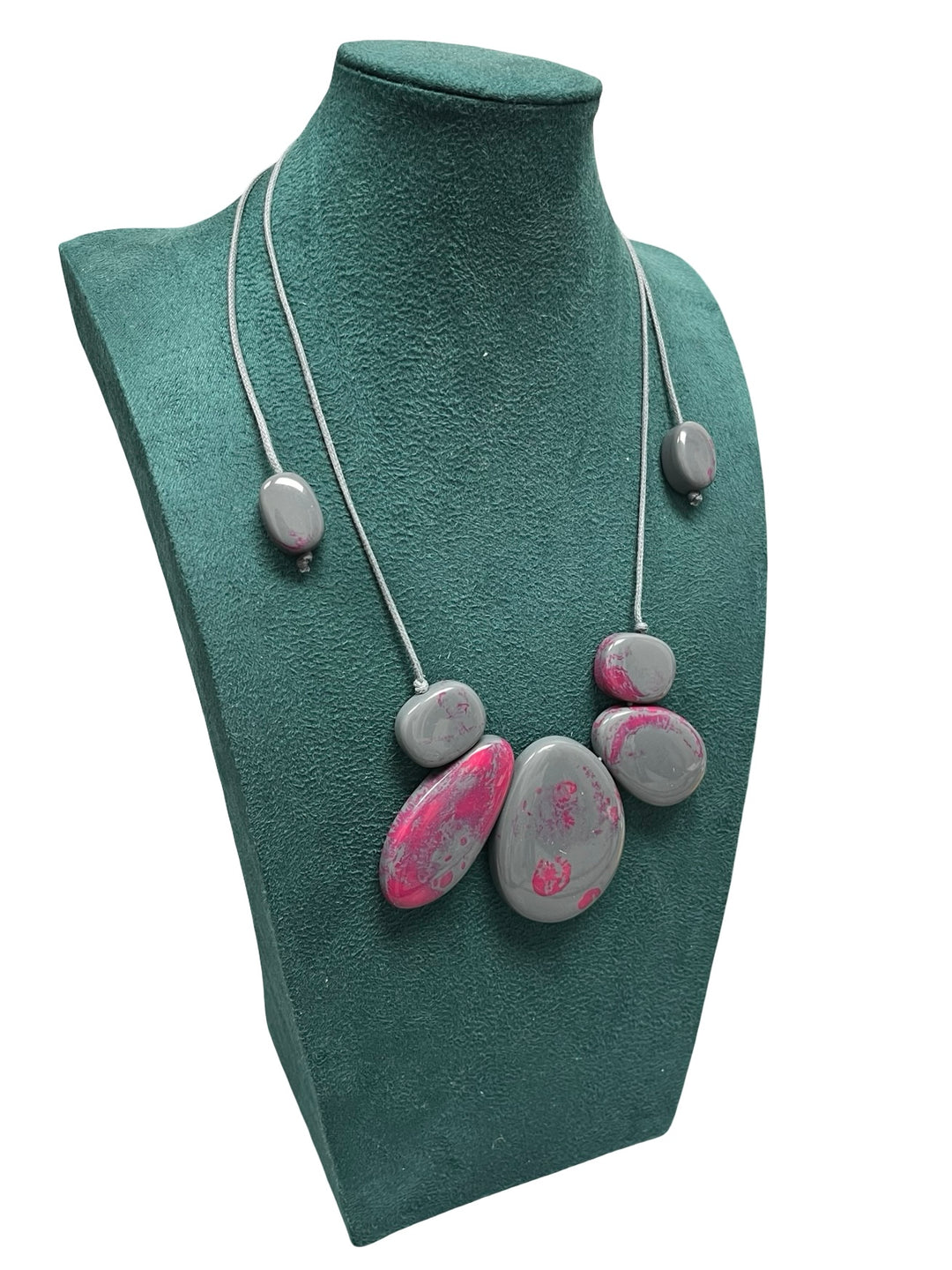 Short Statement Necklace-Grey & Pink