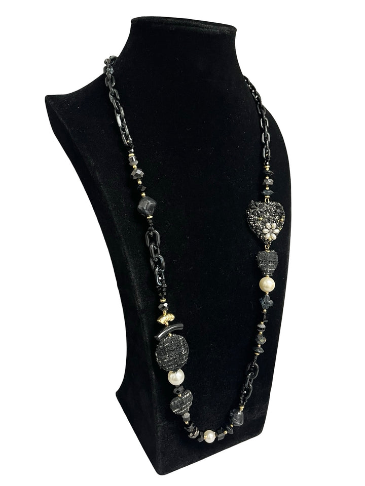 Black & Gold Long Statement Necklace