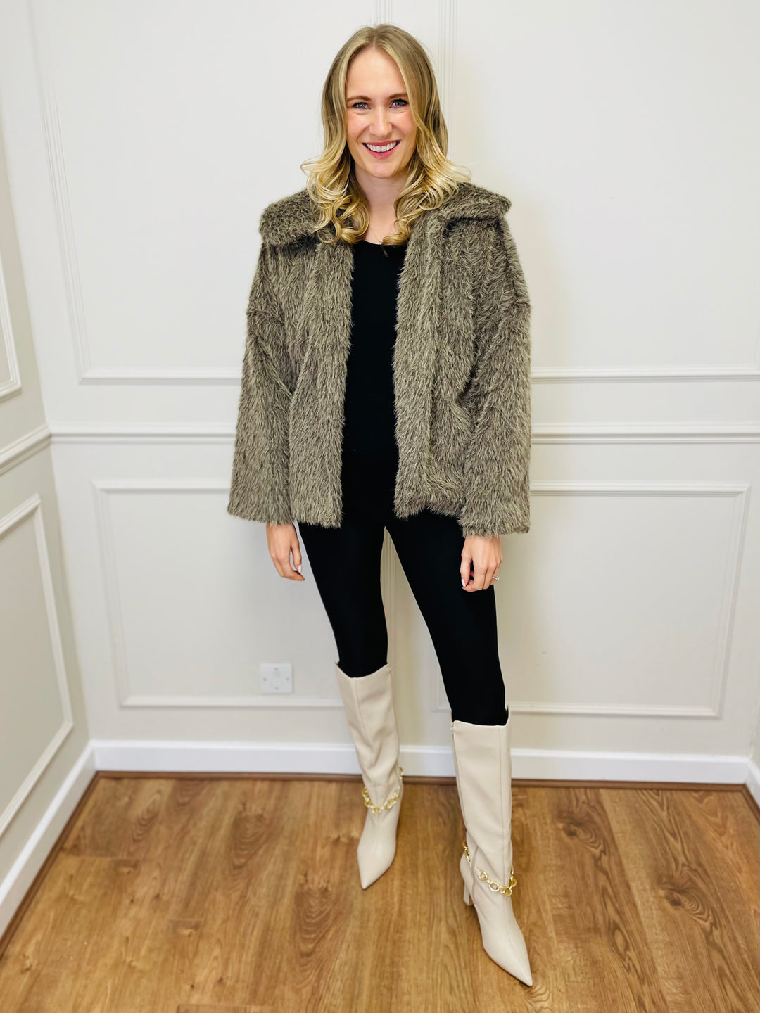 "KATE" Faux Fur Coat-Taupe