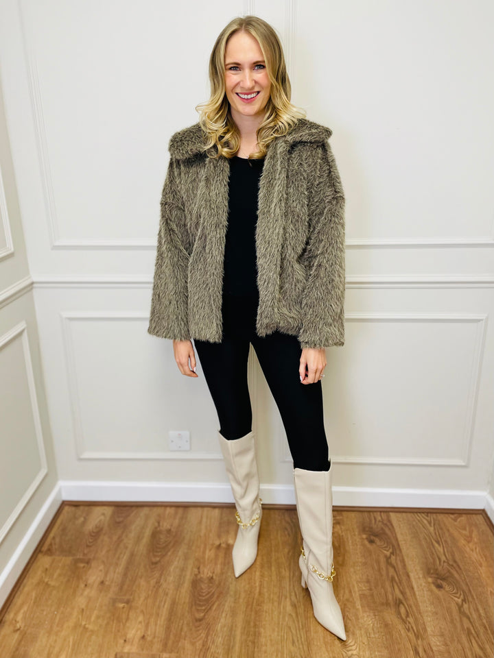 "KATE" Faux Fur Coat-Taupe