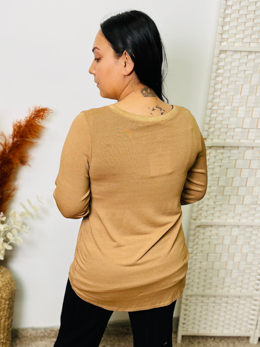 "LARA" Fine Knit Jumper-Camel