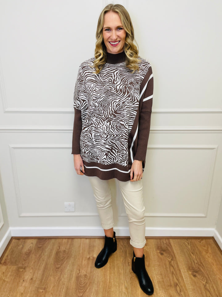 "KIKI" Animal Print Jumper-Brown & White