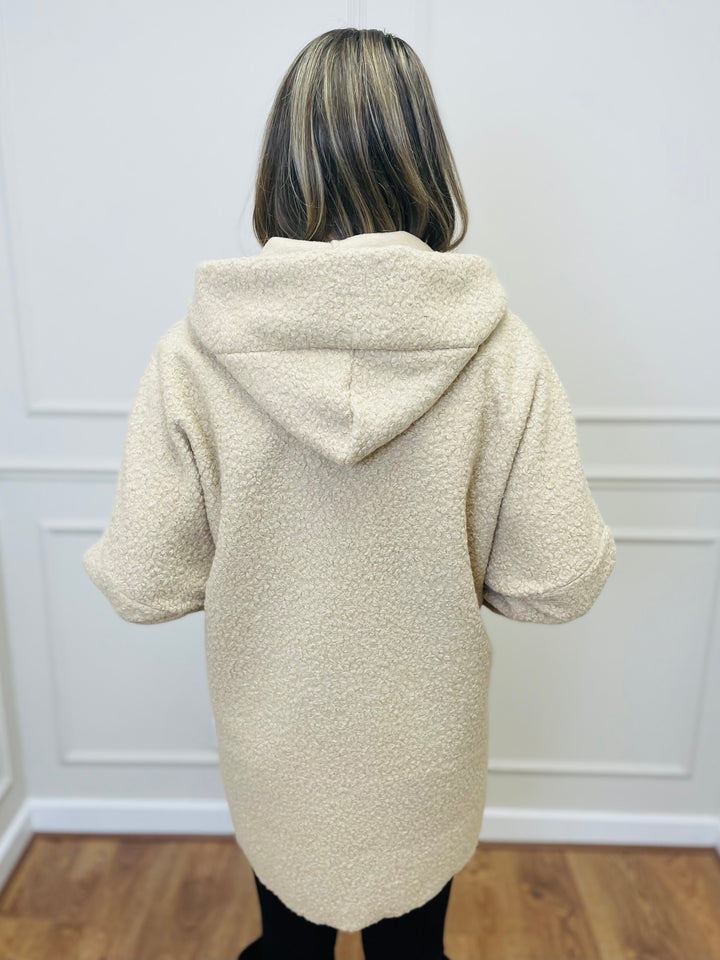 "ARLENE" Hooded Zip Coat-Cream