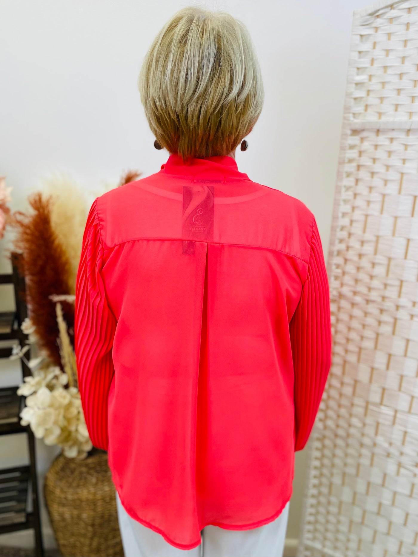 "CAMELLIA" Pussybow Blouse-Coral