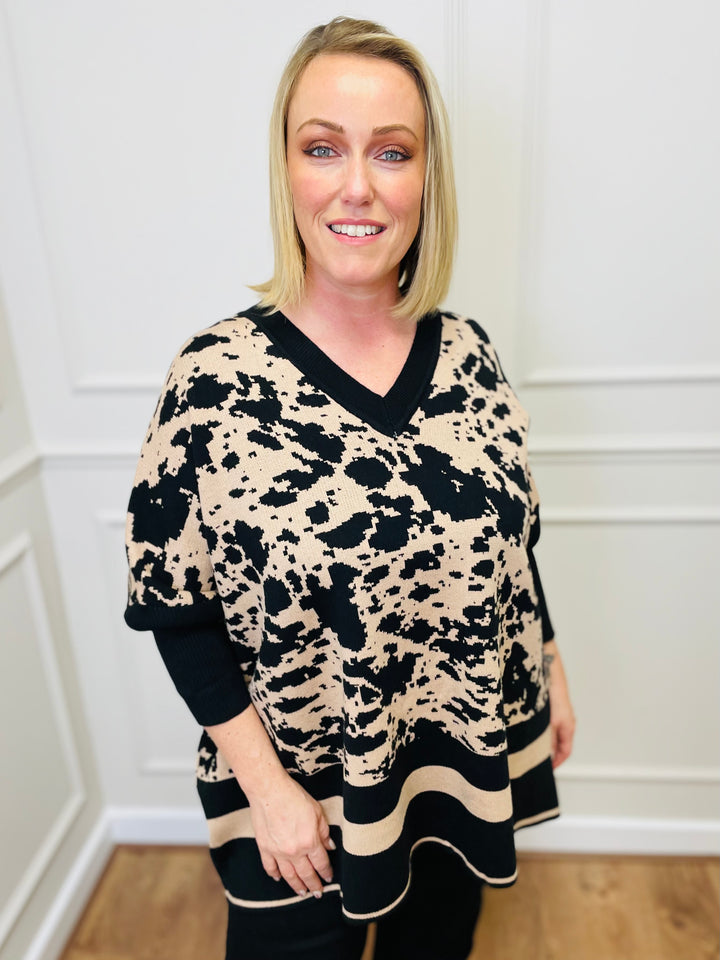 "HUNTER" Animal Print Jumper-Black & Tan