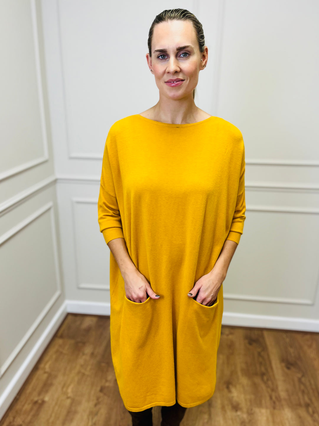 "RUBY" Fine Knit Dress-Mustard