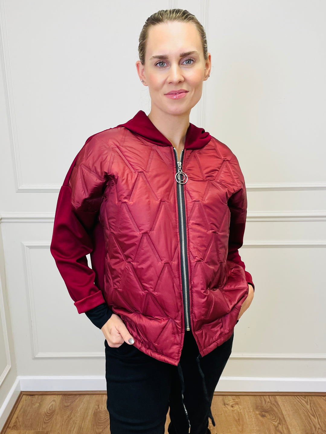 "BONNIE" Quilted Jacket-Burgundy