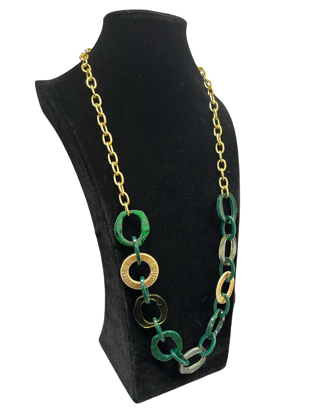 Green & Gold Long Statement Necklace