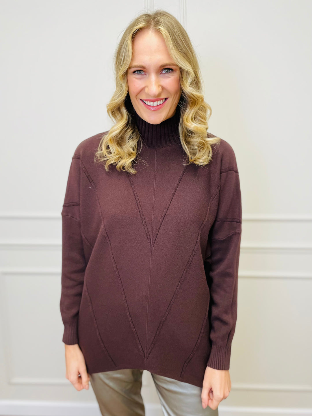 "BLAKE" Polo Neck Jumper-Brown