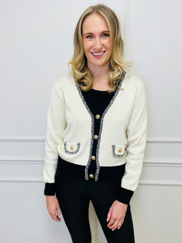 "ELENA" Two Tone Cardigan-Cream & Black