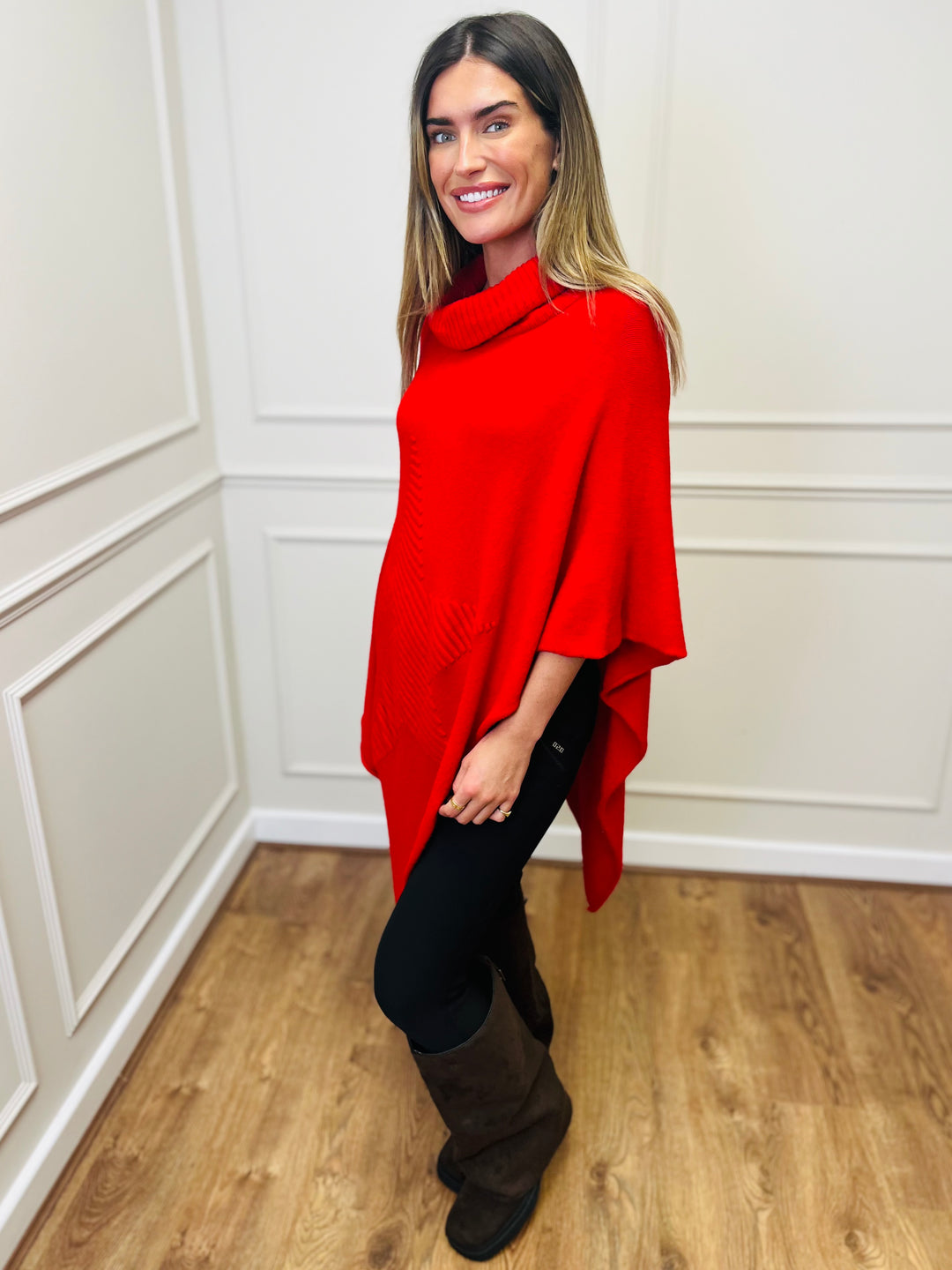"STARR" Asymmetric Poncho-Red