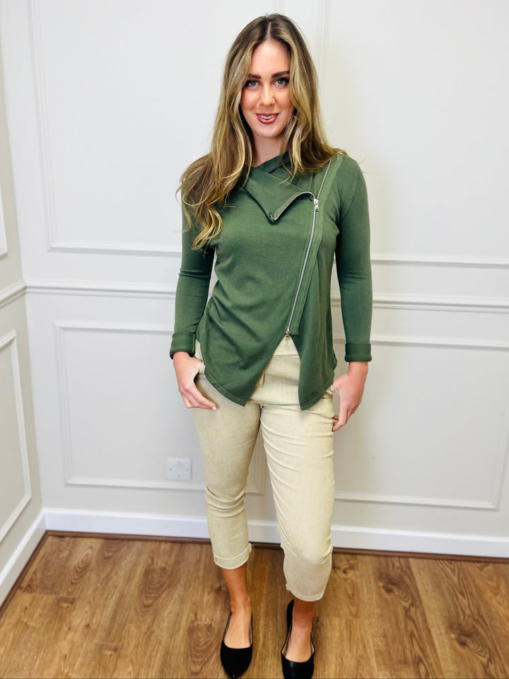 "HAYLEY" Short Biker Jacket-Green