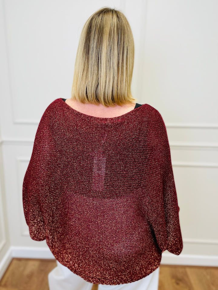 "VIVIAN" Crossover Fine Knit-Burgundy