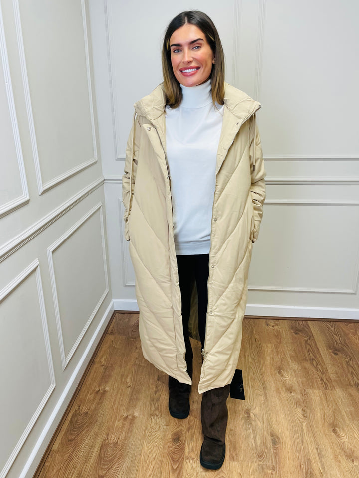 "ASPEN” Longline Puffer Coat-Cream