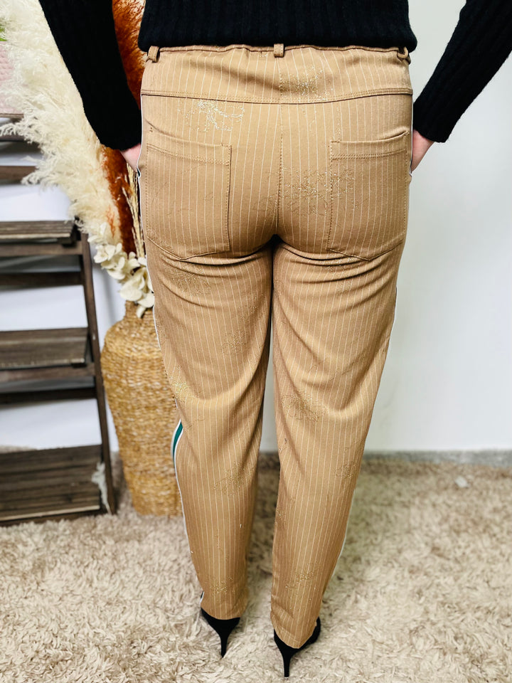 "NALA" Pin Stripe Trousers-Camel