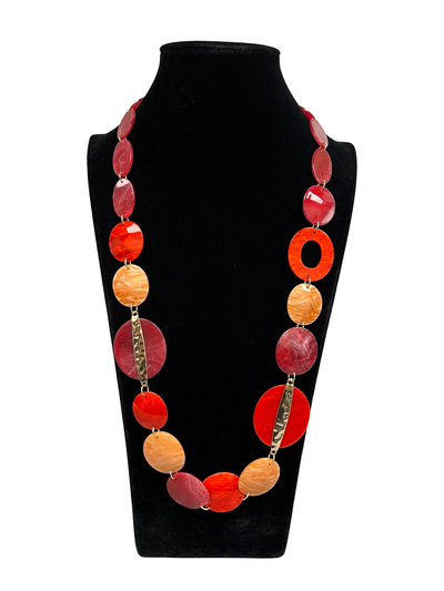 Red & Gold Long Statement Necklace