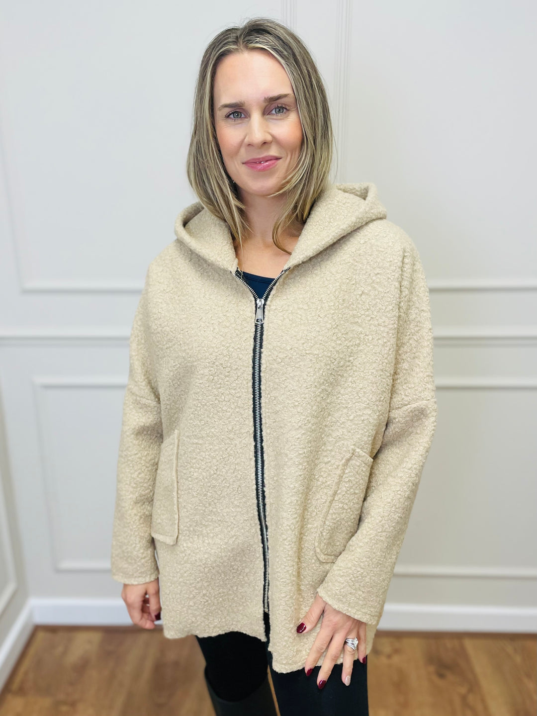"ARLENE" Hooded Zip Coat-Cream