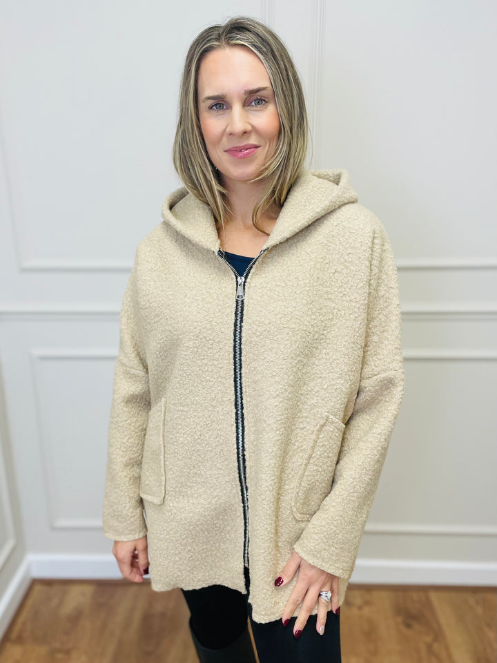 "ARLENE" Hooded Zip Coat-Cream