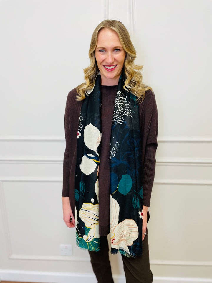 No.118 Artistic Print Scarf-Black & Multicolour