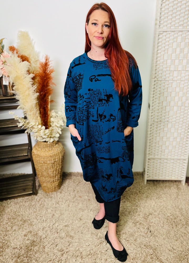 "RUTH" Artistic Print Tunic/Dress-Teal