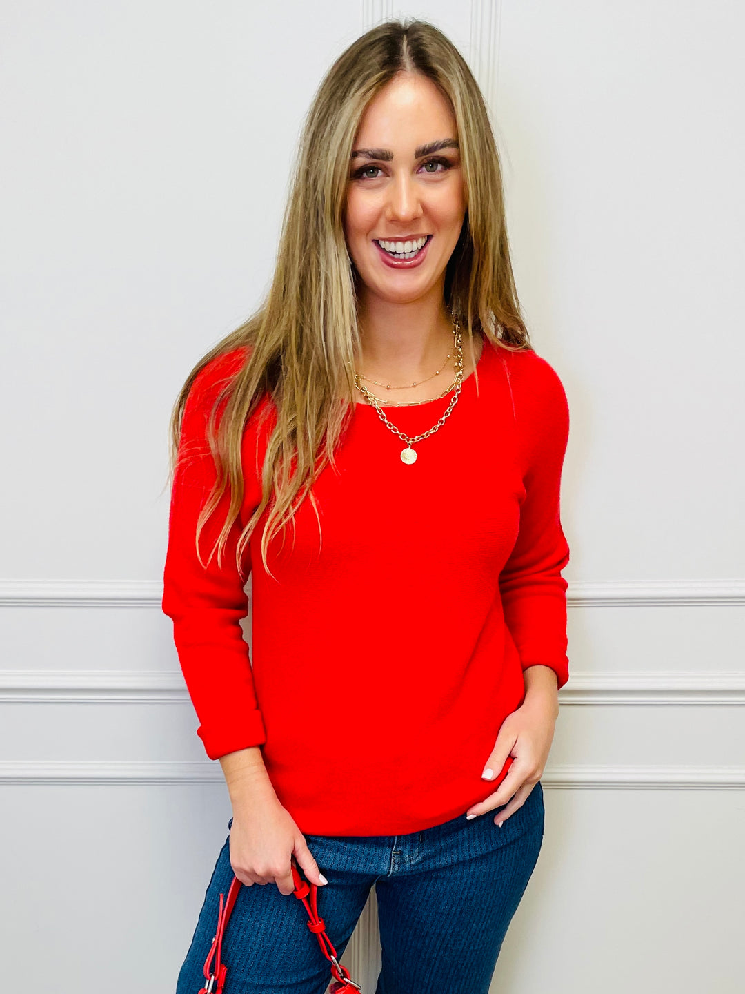 "MAGNOLIA" Fine Knit Jumper-Red