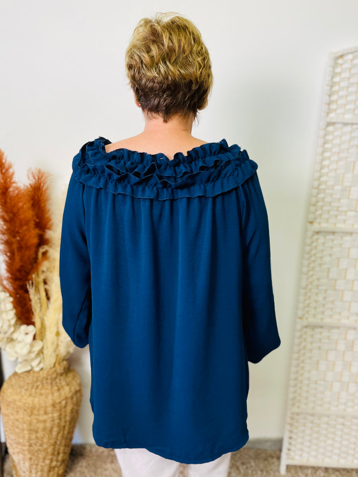 "LAYLA” Ruffle Blouse-Navy