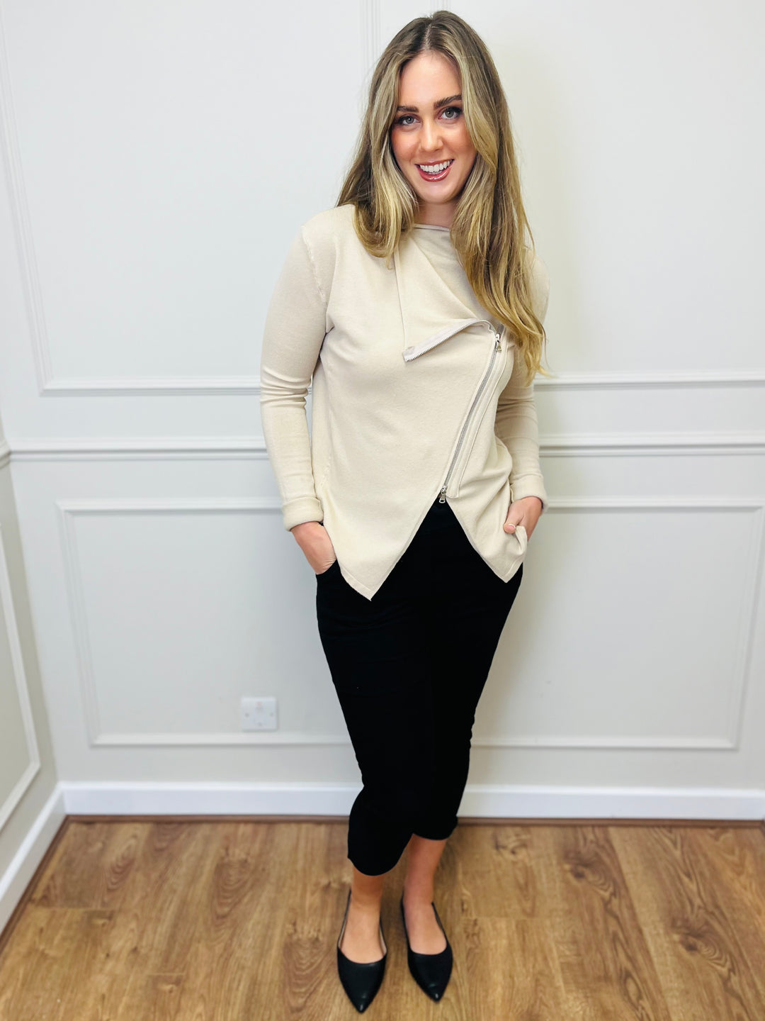 "HAYLEY" Short Biker Jacket-Stone