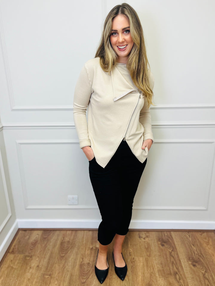 "HAYLEY" Short Biker Jacket-Stone